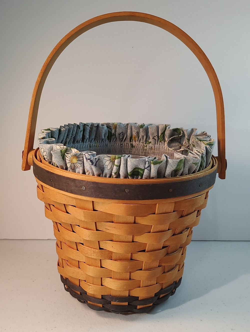 Longaberger Daisy Basket, Liner And 2 Piece Plastic Protector Set Navy Trim